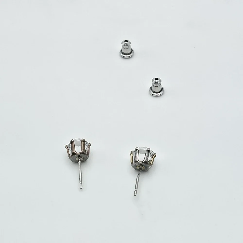Vintage Genuine SWAROVSKI Earrings Clear Austrain Crystal Studs Silver Plate‎